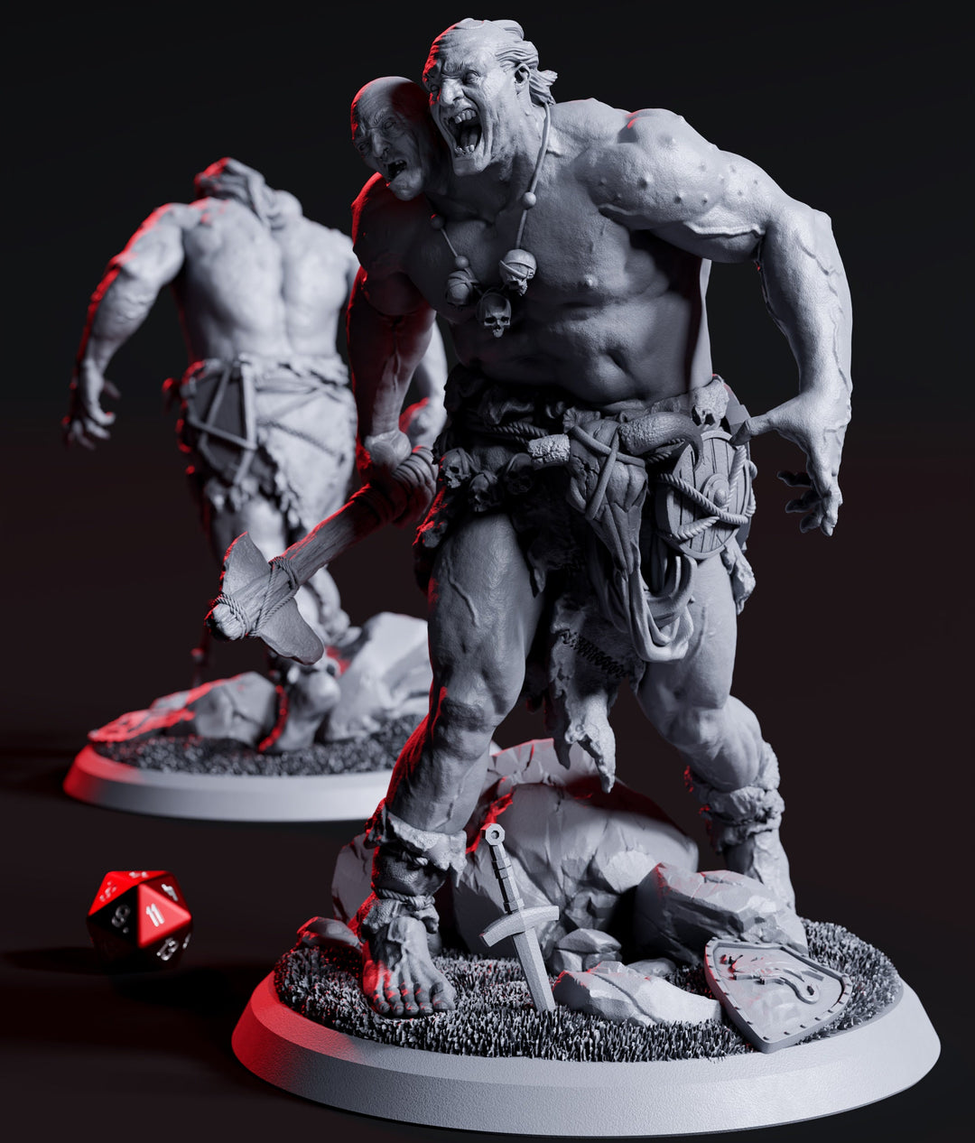 Ettin Giant with Club Weapon | 28mm &amp; 32mm Scale | 97mm Tall | Dungeons and Dragons | Pathfinder Oger | Flesh of Gods| Tabletop RPG |