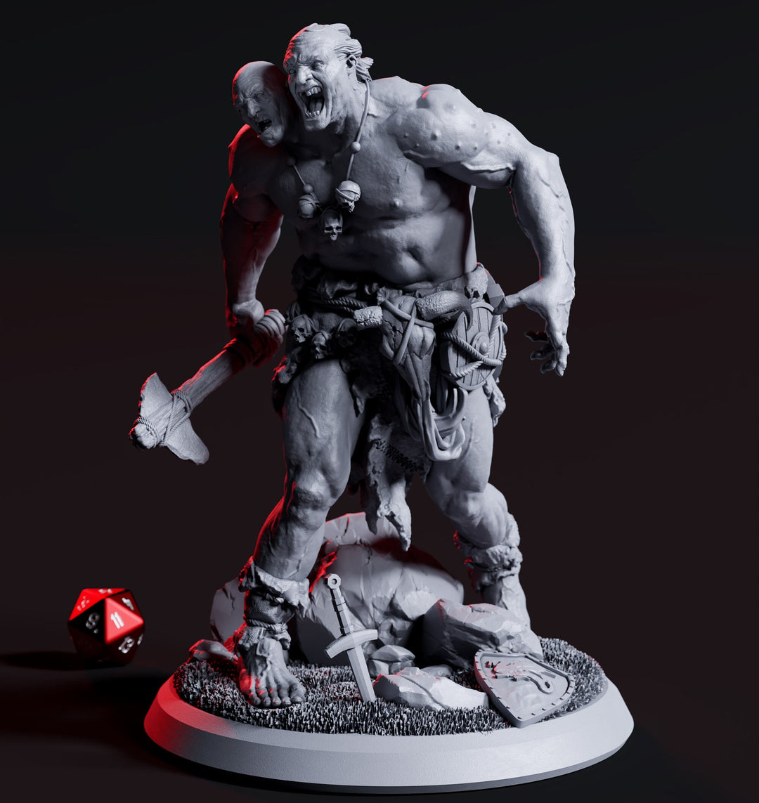 Ettin Giant with Club Weapon | 28mm &amp; 32mm Scale | 97mm Tall | Dungeons and Dragons | Pathfinder Oger | Flesh of Gods| Tabletop RPG |