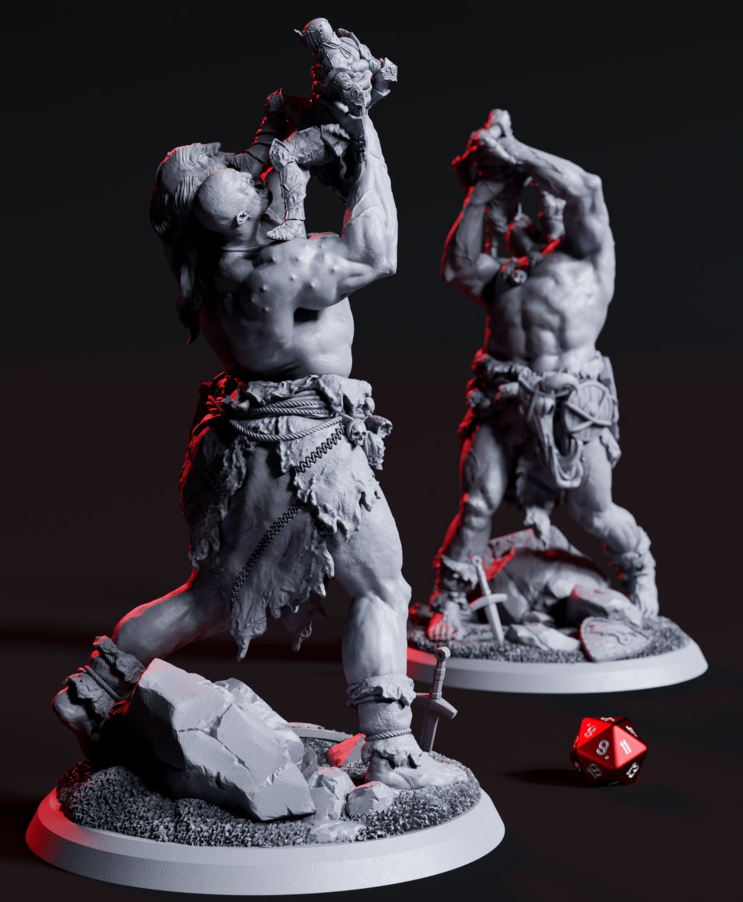 Ettin Giant fighting Paladin Fighter | 28mm &amp; 32mm Scale | 97mm Tall | Dungeons and Dragons | Pathfinder Oger | Flesh of Gods| Tabletop RPG|
