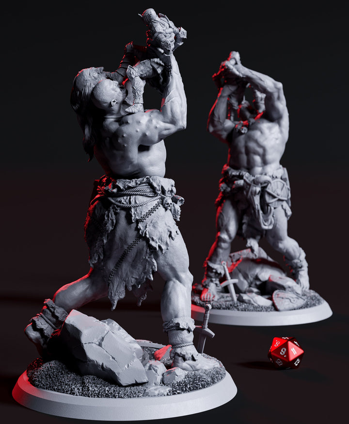 Ettin Giant fighting Paladin Fighter | 28mm &amp; 32mm Scale | 97mm Tall | Dungeons and Dragons | Pathfinder Oger | Flesh of Gods| Tabletop RPG|