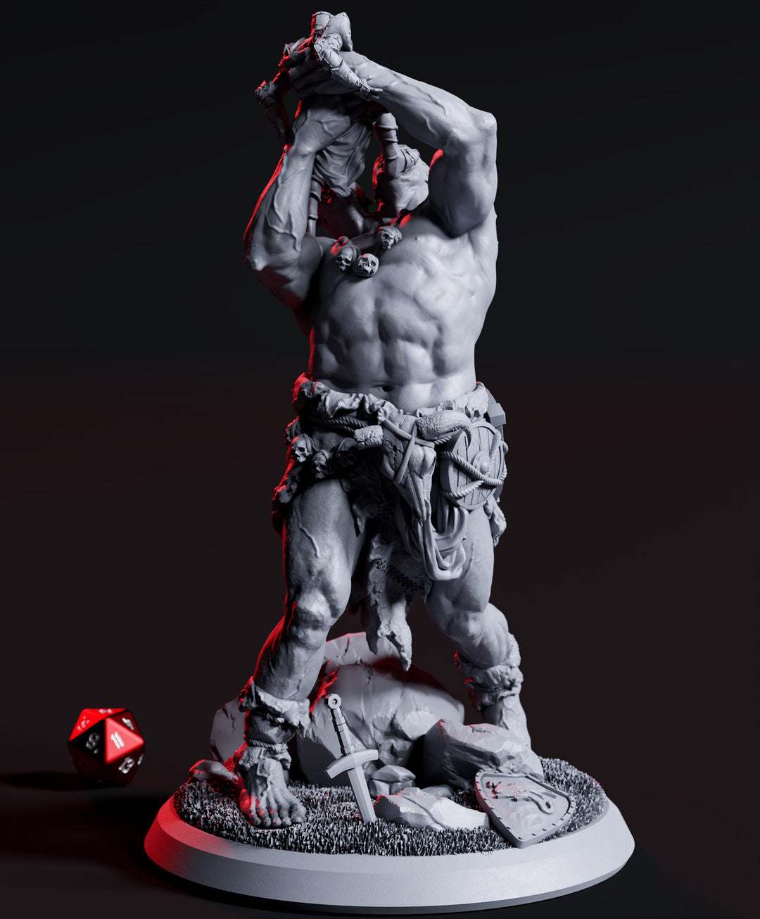 Ettin Giant fighting Paladin Fighter | 28mm &amp; 32mm Scale | 97mm Tall | Dungeons and Dragons | Pathfinder Oger | Flesh of Gods| Tabletop RPG|