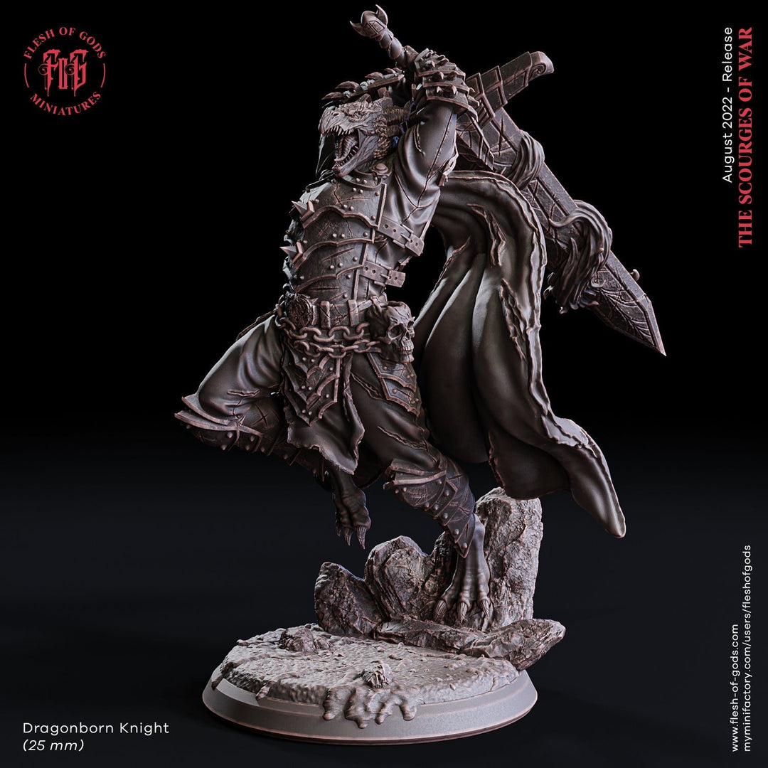 Dragonborn Paladin 2handed Sword model | 28mm, 32mm,54mm,75mm, 100mm Scale Resin Miniature | D&D 5e | Pathfinder | Flesh of Gods