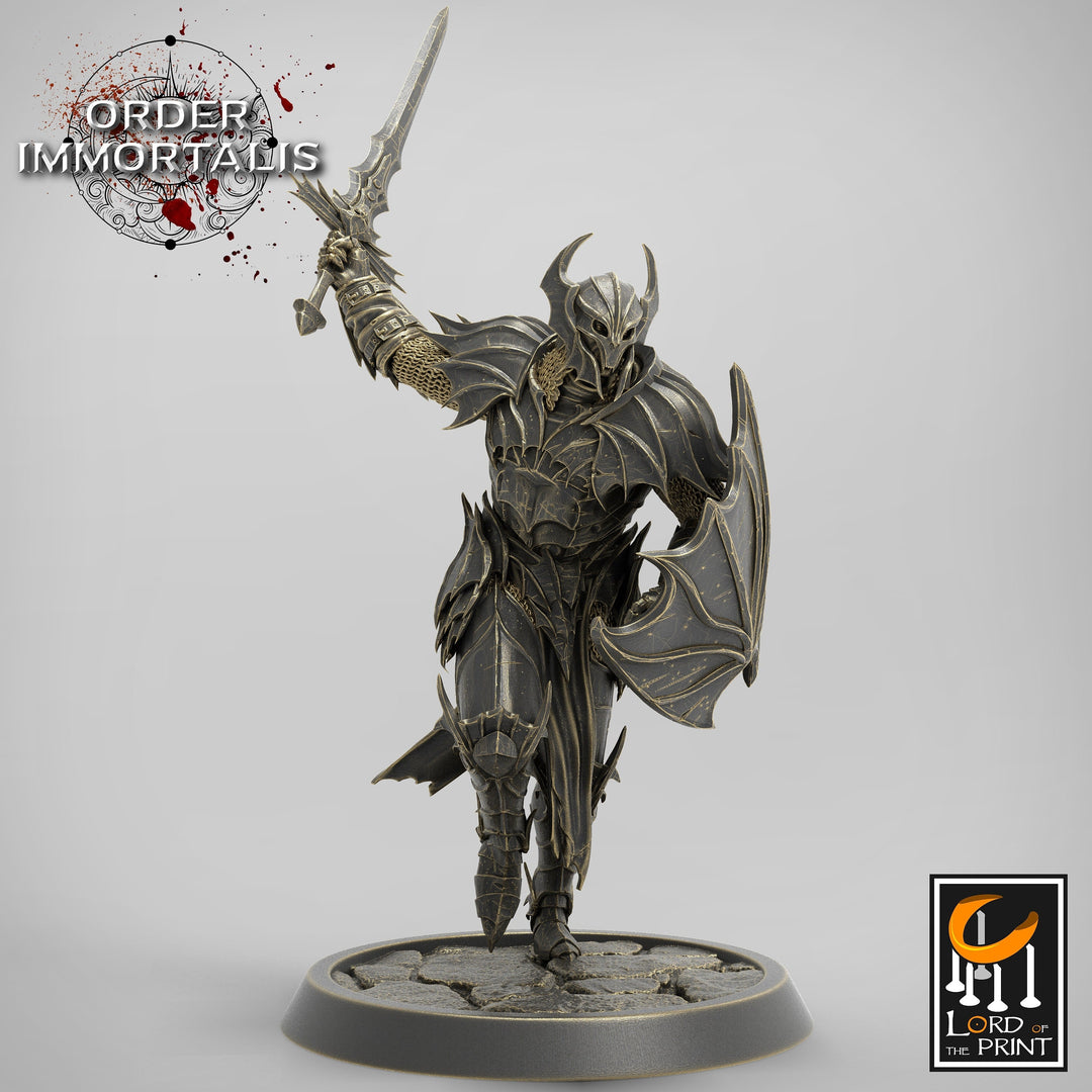 Fighter Sword and Shield Charging, Oathbreaker Paladin, Unpainted Miniature | 28mm, 32mm,75mm Scales | Dungeons and Dragons | Pathfinder |