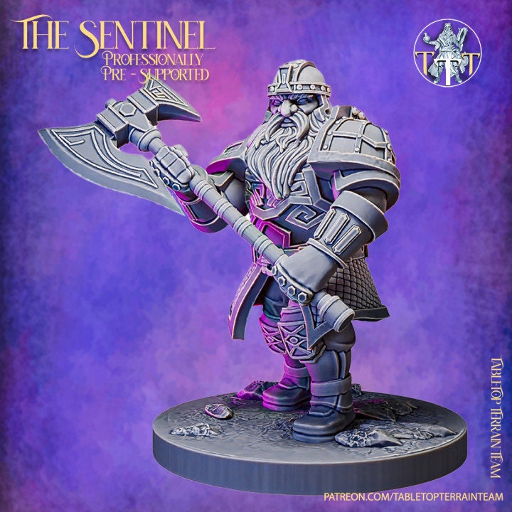 Dwarf Fighter Paladin Great Axe | Dungeons and Dragons Resin Figure Miniature | 28mm,32mm,75mm Scales | Pathfinder Mini for Painting |