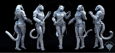 Female Tabaxi Fighter, Druid, Wizard, Cleric- Werepanther, Werecat, Catfolk | 28mm,32mm,54mm,75mm, 100mm Scale|D&D | Pathfinder |