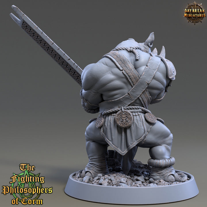 Rhinokin, Rhino-folk Warrior Scales: 28mm, 32mm,54mm,75mm | D&amp;D 5e Megaboss | Dungeons and Dragons | Pathfinder | Daybreak Miniatures