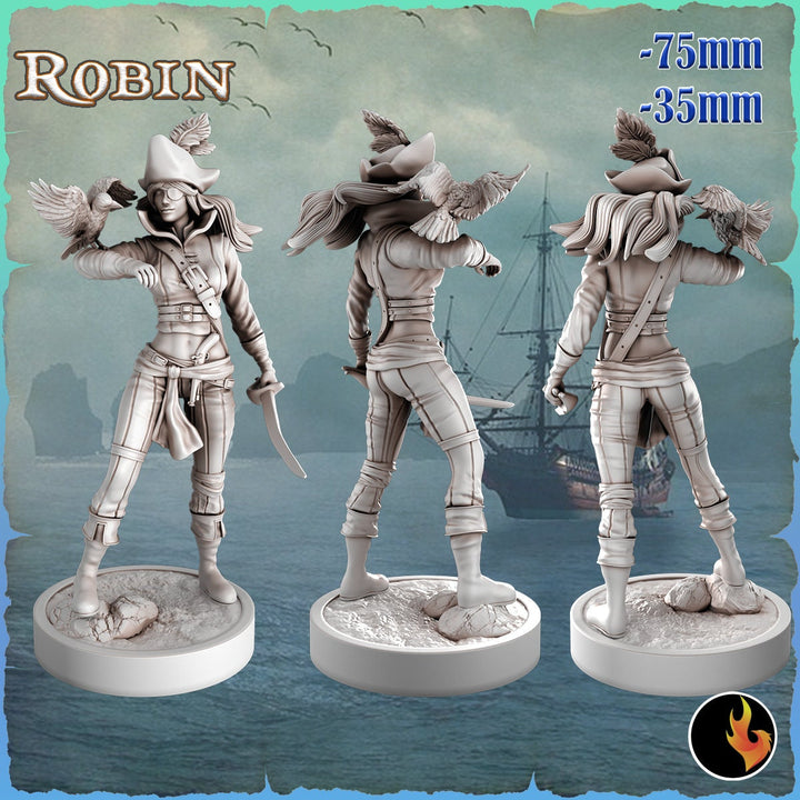 Robin Sexy Female Pinup Swashbuckler Fighter Pirate Gunslinger | 28mm, 32mm, 75mm Scale | Dungeons and Dragons 5e Miniatures | DnD Mini |