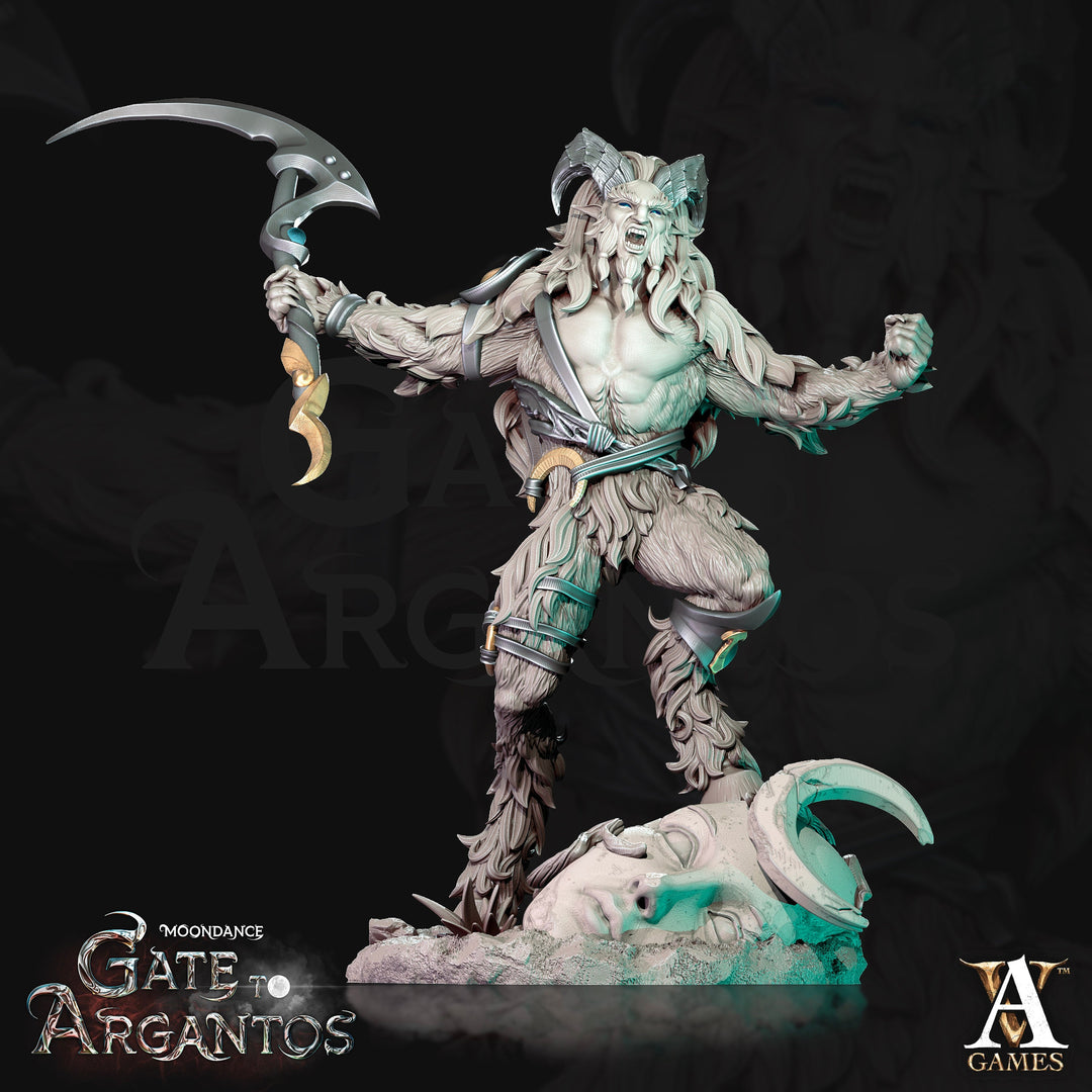 Satyr Warrior Hunter, Goat-Man PC NPC Fey Miniature | 28mm, 32mm, 75mm Scales | Dungeons and Dragons | Pathfinder | Archvillain Games