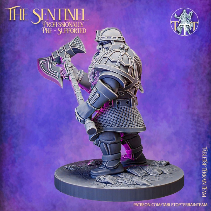 Dwarf Fighter Paladin Great Axe | Dungeons and Dragons Resin Figure Miniature | 28mm,32mm,75mm Scales | Pathfinder Mini for Painting |