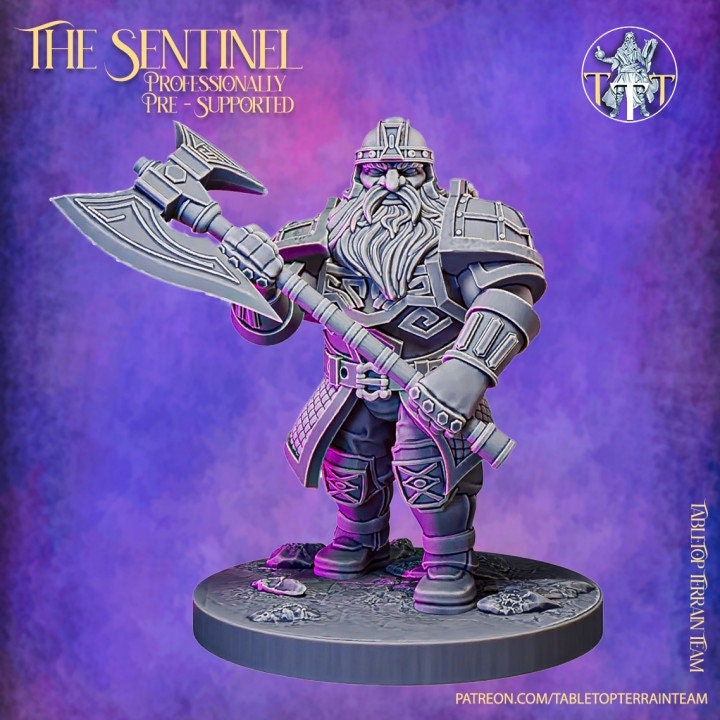 Dwarf Fighter Paladin Great Axe | Dungeons and Dragons Resin Figure Miniature | 28mm,32mm,75mm Scales | Pathfinder Mini for Painting |