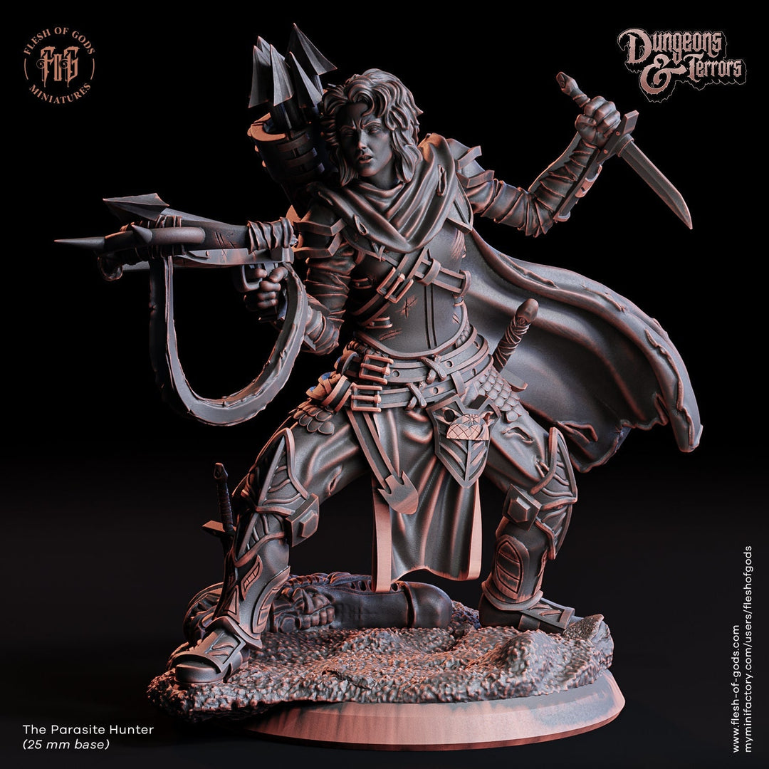 Female Rogue Crossbow Expert Monster Huntress PC NPC | 28mm, 32mm, 75mm Scale Resin Miniature | Dungeons and Dragons | Flesh of Gods