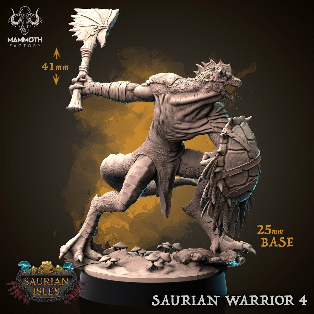 Lizardfolk Lizardman Warrior | 28mm, 32mm,75mm Scales | Dungeons and Dragons | Unpainted Figure | Mammoth Factory