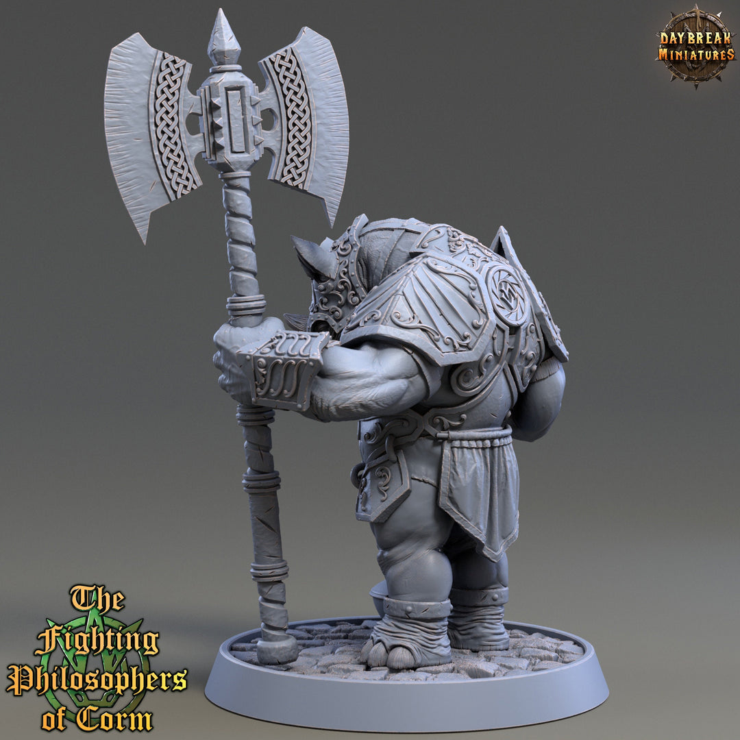 Rhinokin, Rhino-folk Warrior Scales: 28mm, 32mm,54mm,75mm | D&amp;D 5e Megaboss | Dungeons and Dragons | Pathfinder | Daybreak Miniatures