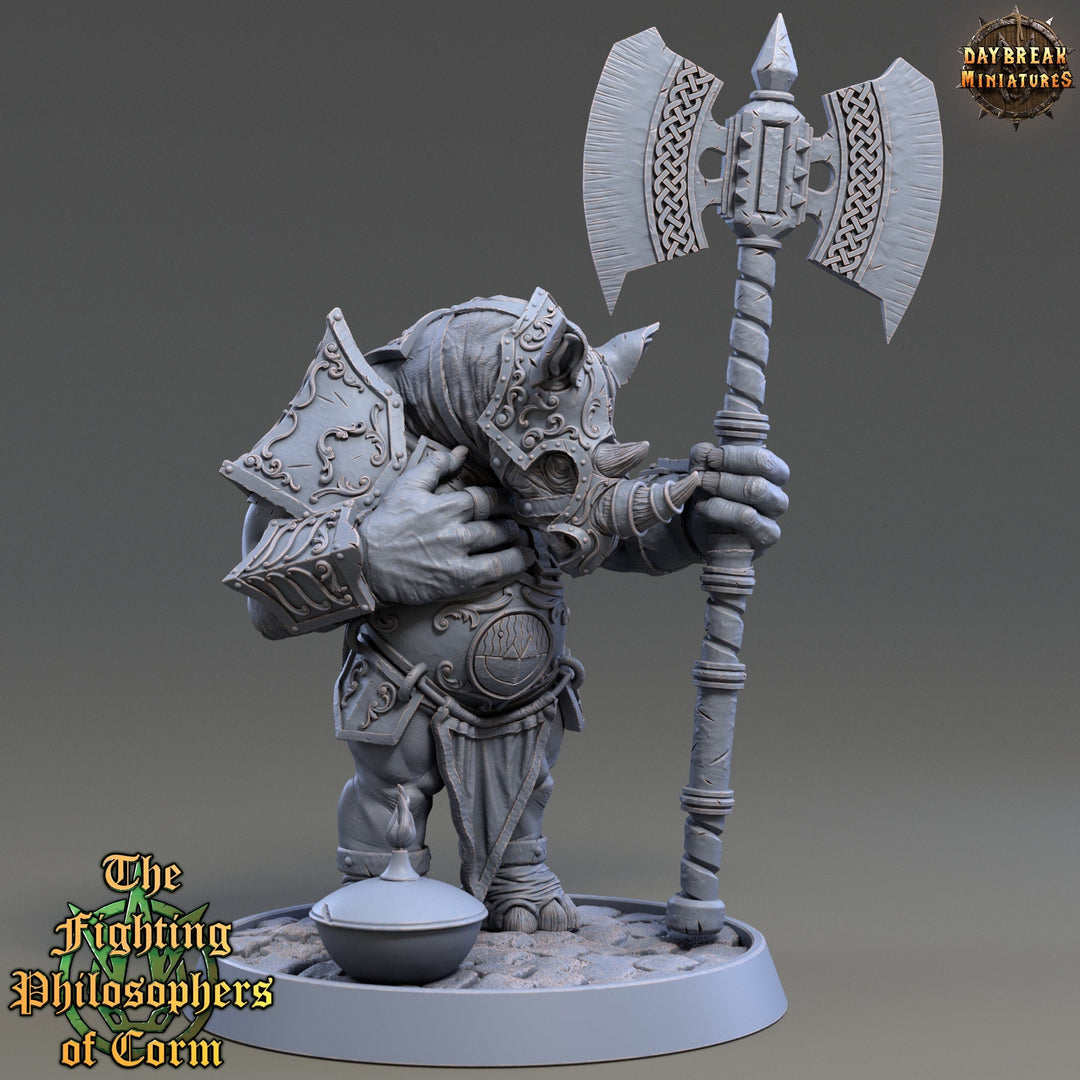 Rhinokin, Rhino-folk Warrior Scales: 28mm, 32mm,54mm,75mm | D&D 5e Megaboss | Dungeons and Dragons | Pathfinder | Daybreak Miniatures