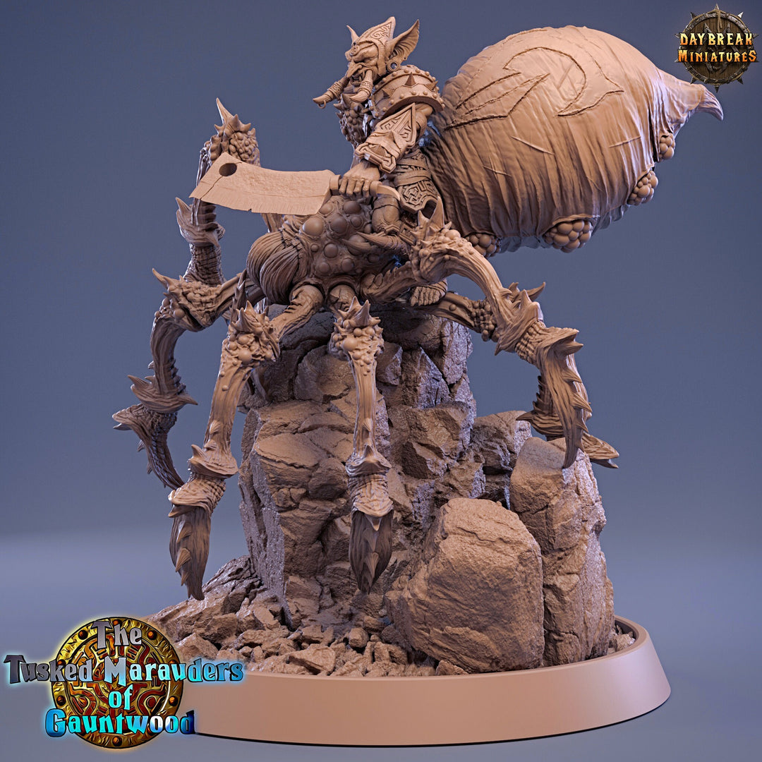 Goblin mounted on Giant Spider | Dungeons and Dragons | 28mm and 32mm Scales| Pathfinder | Figure for Painting| Daybreak Miniatures