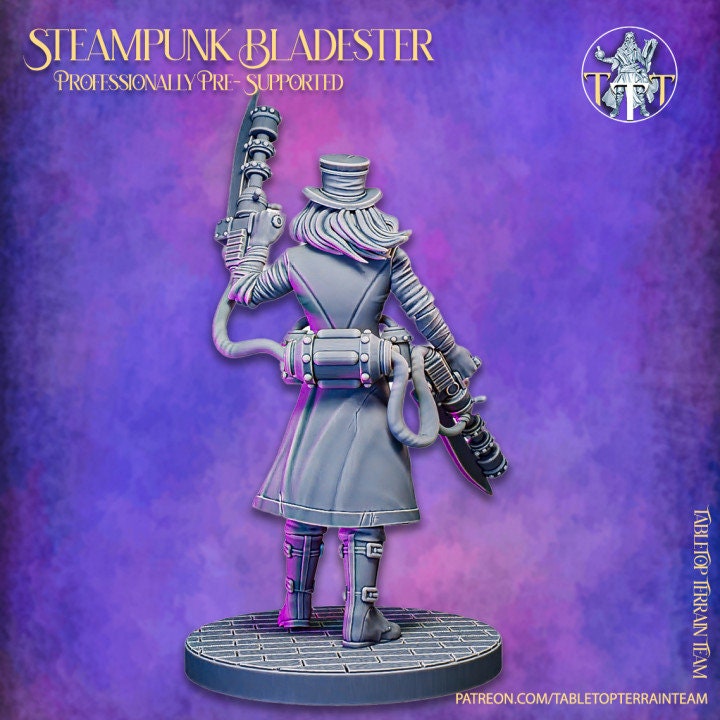 SteamPunk Bladester CyberPunk | Dungeons and Dragons Resin Figure Miniature | 28mm,32mm,75mm Scales | Pathfinder Mini for Painting |