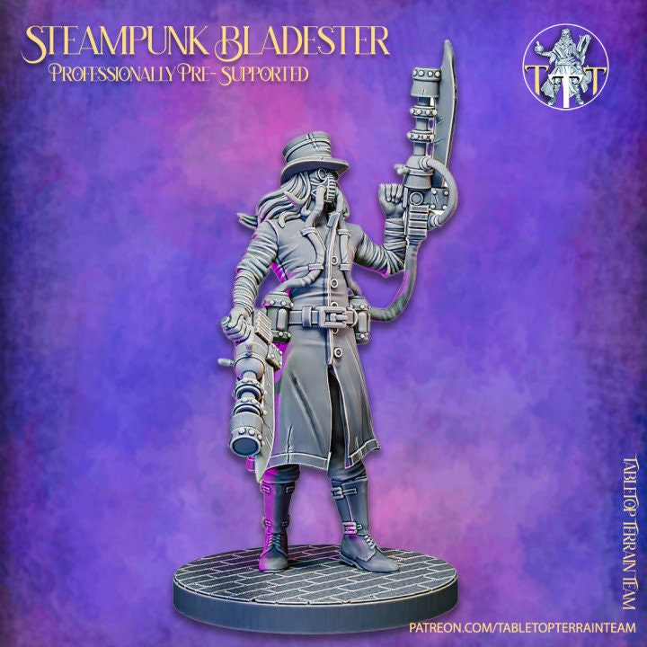 SteamPunk Bladester CyberPunk | Dungeons and Dragons Resin Figure Miniature | 28mm,32mm,75mm Scales | Pathfinder Mini for Painting |