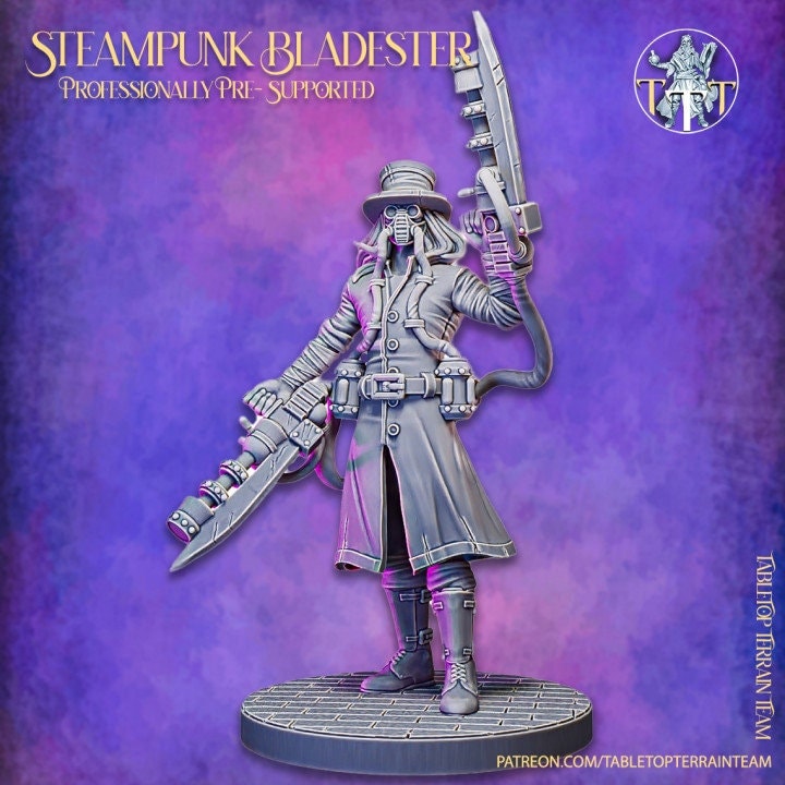 SteamPunk Bladester CyberPunk | Dungeons and Dragons Resin Figure Miniature | 28mm,32mm,75mm Scales | Pathfinder Mini for Painting |
