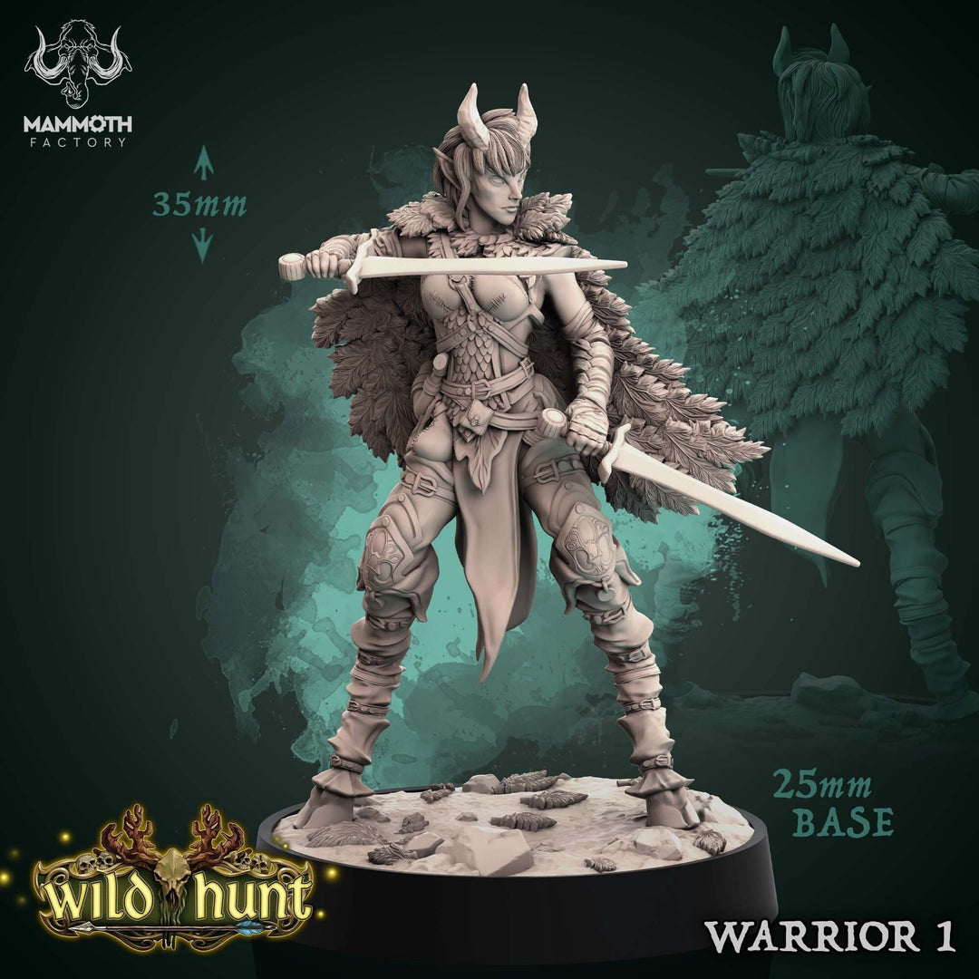 Tiefling Female Fighter Two Weapon Style | 28mm, 32mm, 75mm Scale Resin Miniature | Dungeons and Dragons | Strahd | Mammoth Factory
