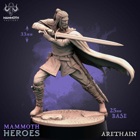 Human Male Fighter Ranger | 28mm, 32mm,54mm,75mm,100mm Resin Miniature |Dungeons and Dragons |Arethain Mammoth Factory