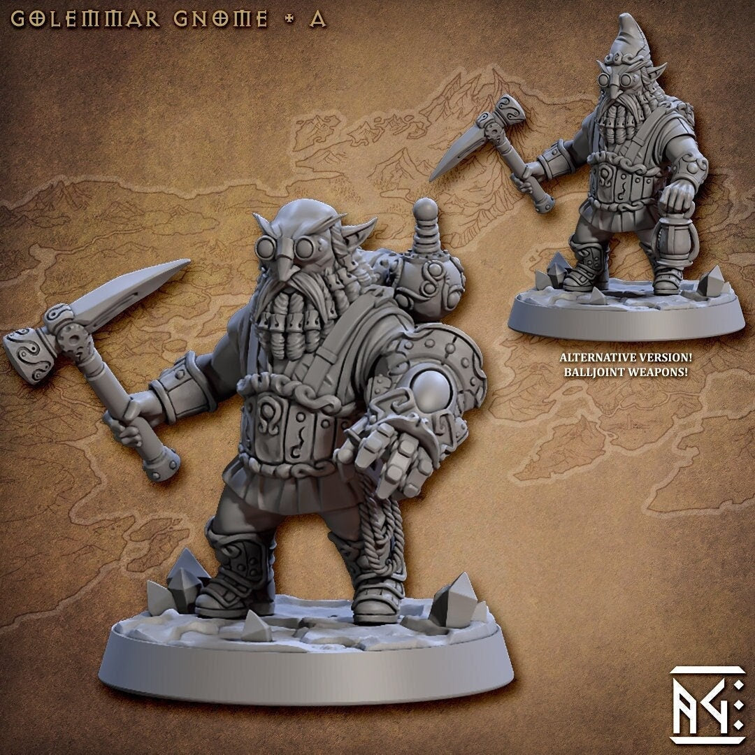 Miner Gnome, Gnome Artificer | 28mm, 32mm, 75mm Scale Resin Miniature | Dungeons and Dragons | Artisan Guild