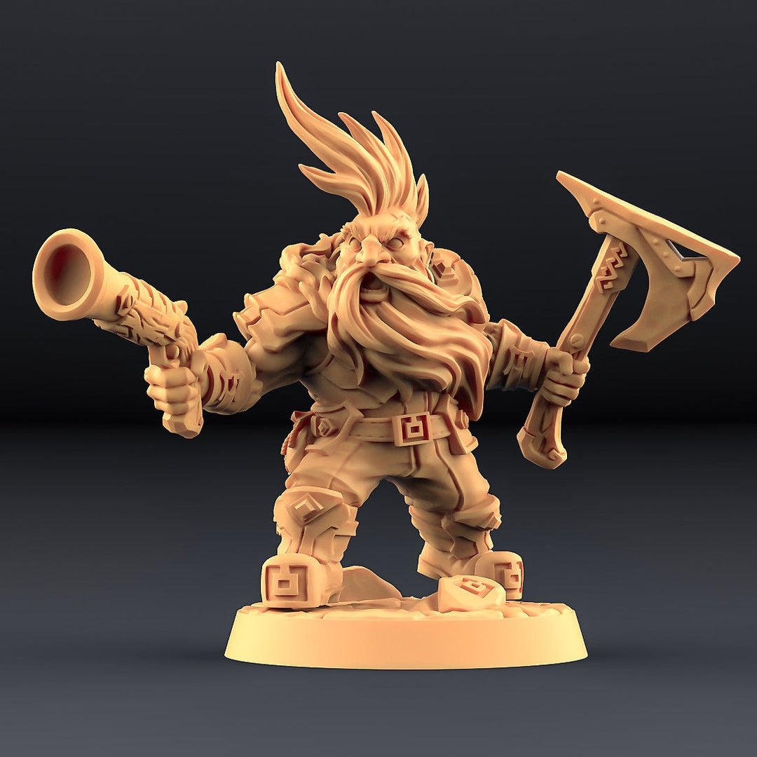 Dwarf Fighter Gunslinger | Dungeons and Dragons D&D 5E | 28mm,32mm Scales | 54mm, 75mm TALL | Pathfinder Mini for Painting | Artisan Guild