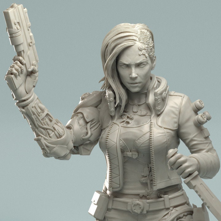 Female Cyberpunk Mercenary | 28mm, 32mm, 50mm, 75mm, 100mm | Sci-Fi miniatures | Fan Art | 3DArtguy
