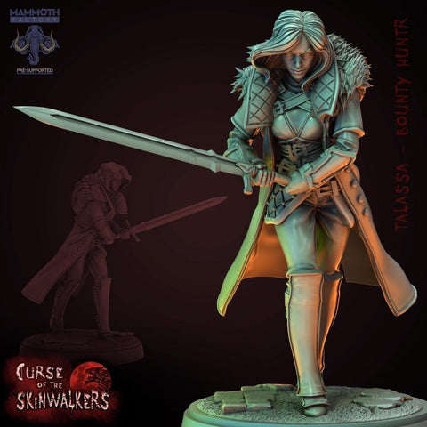 Human Female Fighter Bounty Hunter |28mm,32mm,54mm,75mm,100mm Scale Resin Miniature |Dungeons and Dragons | Talassa Kirov | Mammoth Factory