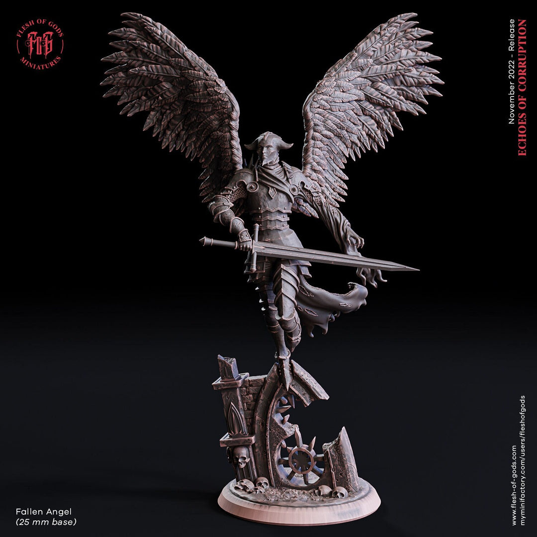 Fallen Angel | 28mm, 32mm, 75mm Scales | Angel demon Miniature | Dungeons and Dragons Miniatures | Pathfinder Miniatures | Flesh of Gods
