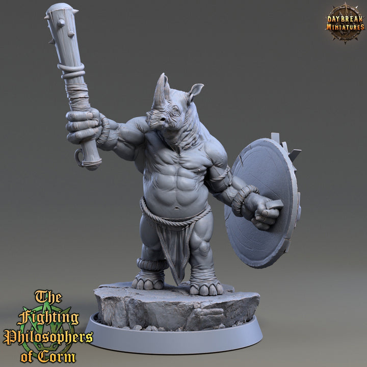 Rhinokin, Rhino-folk Warrior Scales: 28mm, 32mm,54mm,75mm | D&amp;D 5e Megaboss | Dungeons and Dragons | Pathfinder | Daybreak Miniatures