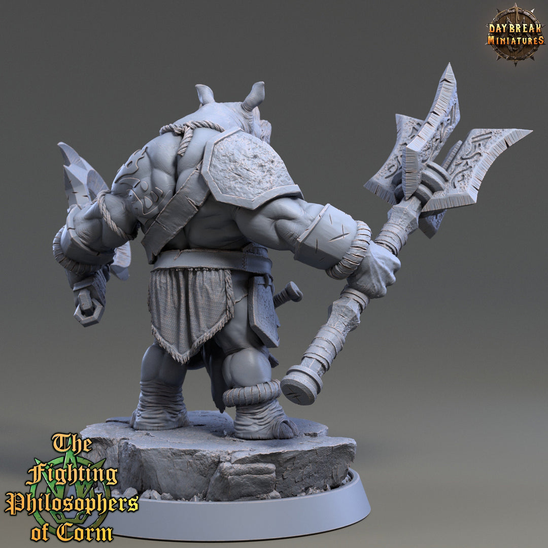Rhinokin, Rhino-folk Warrior Scales: 28mm, 32mm,54mm,75mm | D&amp;D 5e Megaboss | Dungeons and Dragons | Pathfinder | Daybreak Miniatures