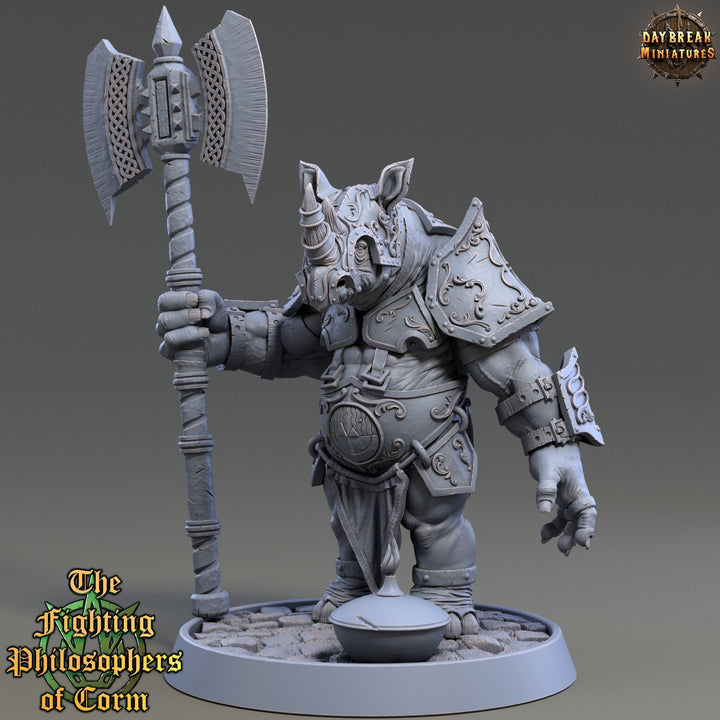 Rhinokin, Rhino-folk Warrior Scales: 28mm, 32mm,54mm,75mm | D&amp;D 5e Megaboss | Dungeons and Dragons | Pathfinder | Daybreak Miniatures