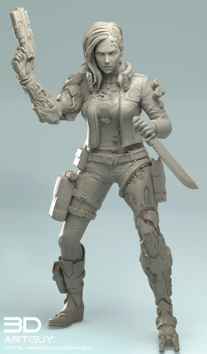 Female Cyberpunk Mercenary | 28mm, 32mm, 50mm, 75mm, 100mm | Sci-Fi miniatures | Fan Art | 3DArtguy
