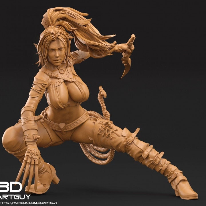 Elf Pinup Female Fighter Assassin Rogue PC or NPC | 28mm, 32mm Scales also 50mm and 100mm | Dungeons and Dragons | Pathfinder | 3DArtGuy