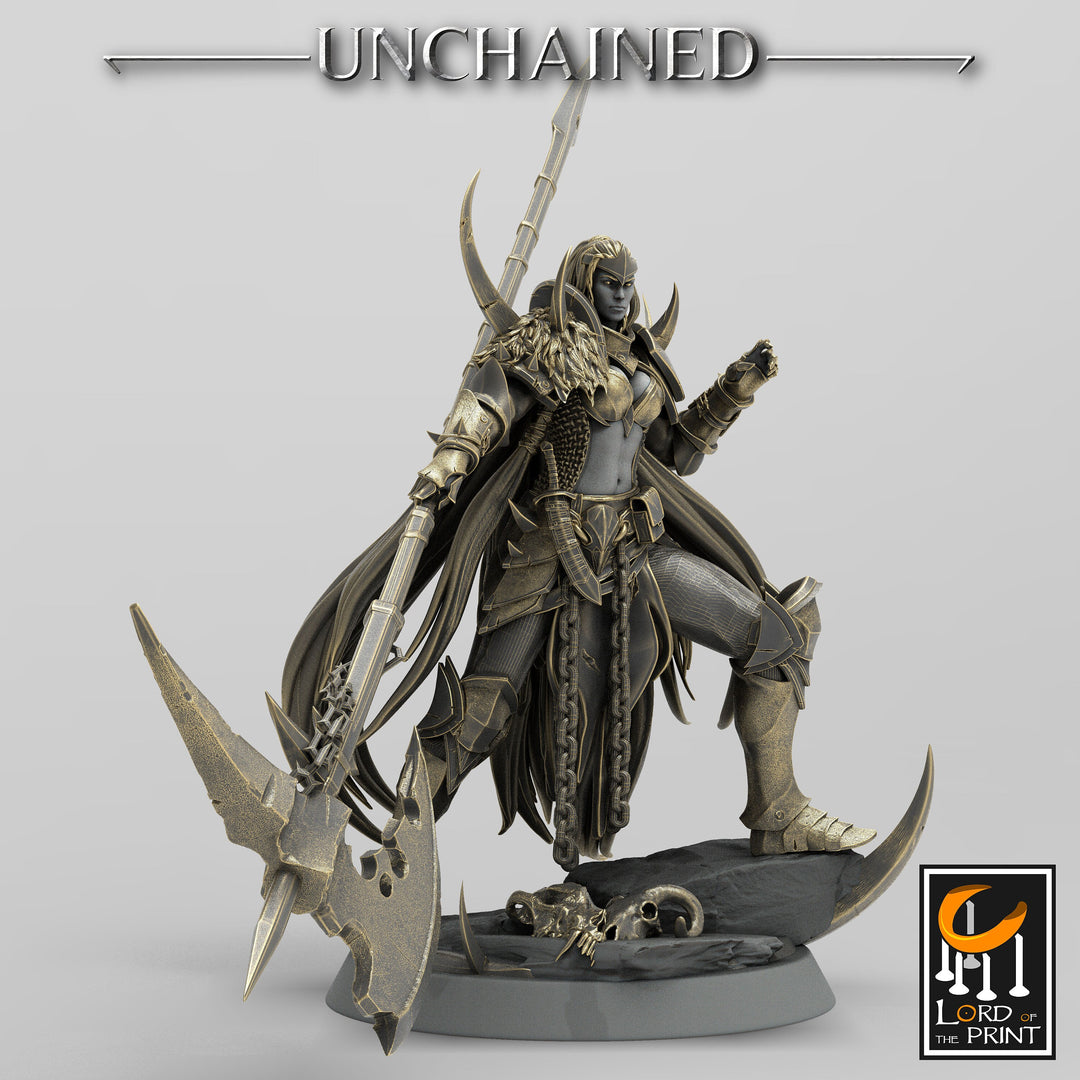 Female Oathbreaker Paladin,Chaos Knight, Pole-Arm Master Unpainted Miniature | 28mm, 32mm,75mm Scales | Dungeons and Dragons | Pathfinder |