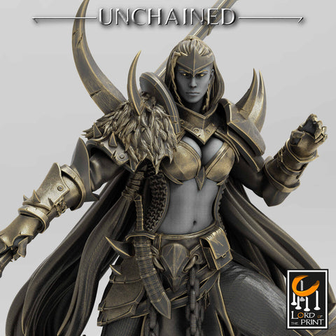 Female Oathbreaker Paladin,Chaos Knight, Pole-Arm Master Unpainted Miniature | 28mm, 32mm,75mm Scales | Dungeons and Dragons | Pathfinder |