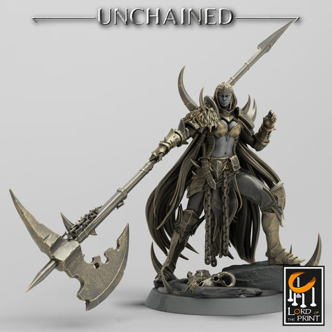Female Oathbreaker Paladin,Chaos Knight, Pole-Arm Master Unpainted Miniature | 28mm, 32mm,75mm Scales | Dungeons and Dragons | Pathfinder |