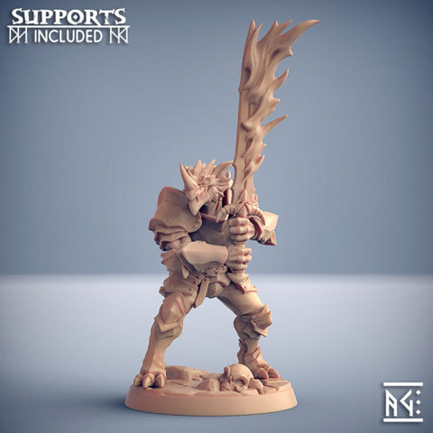 Dragonborn Paladin Fighter 2-handed Flaming Sword | 28mm, 32mm, 54mm, 75mm Scale Resin Miniature | Dungeons and Dragons | Pathfinder |