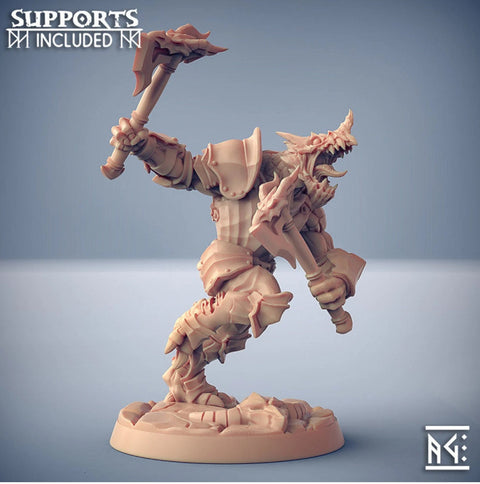 Dragonborn Paladin Fighter 2-weapon style Axes | 28mm, 32mm, 54mm, 75mm Scale Resin Miniature | Dungeons and Dragons | Pathfinder |