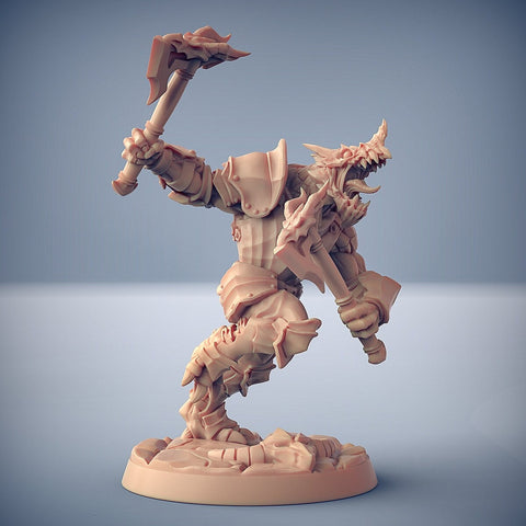 Dragonborn Paladin Fighter 2-weapon style Axes | 28mm, 32mm, 54mm, 75mm Scale Resin Miniature | Dungeons and Dragons | Pathfinder |