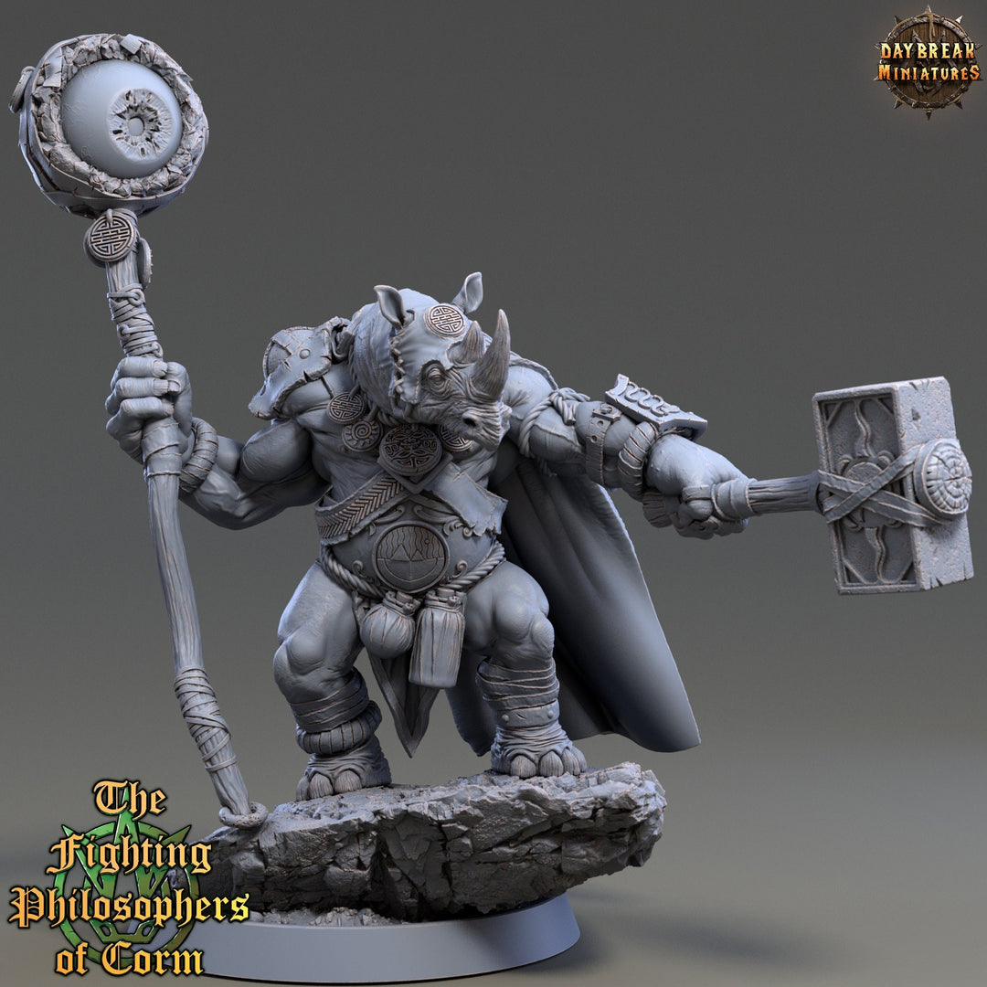 Rhinokin, Rhino-folk Warrior Scales: 28mm, 32mm,54mm,75mm | D&D 5e Megaboss | Dungeons and Dragons | Pathfinder | Daybreak Miniatures