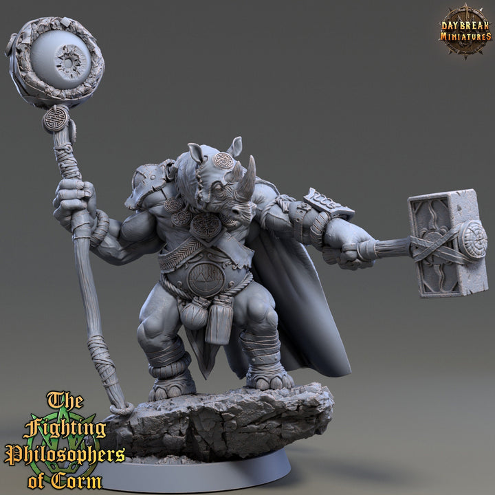 Rhinokin, Rhino-folk Warrior Scales: 28mm, 32mm,54mm,75mm | D&amp;D 5e Megaboss | Dungeons and Dragons | Pathfinder | Daybreak Miniatures