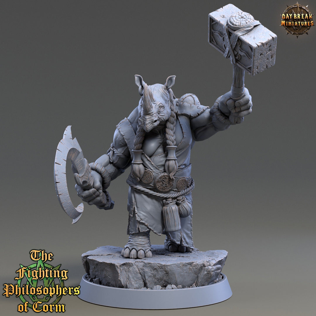 Rhinokin, Rhino-folk Warrior Scales: 28mm, 32mm,54mm,75mm | D&D 5e Megaboss | Dungeons and Dragons | Pathfinder | Daybreak Miniatures