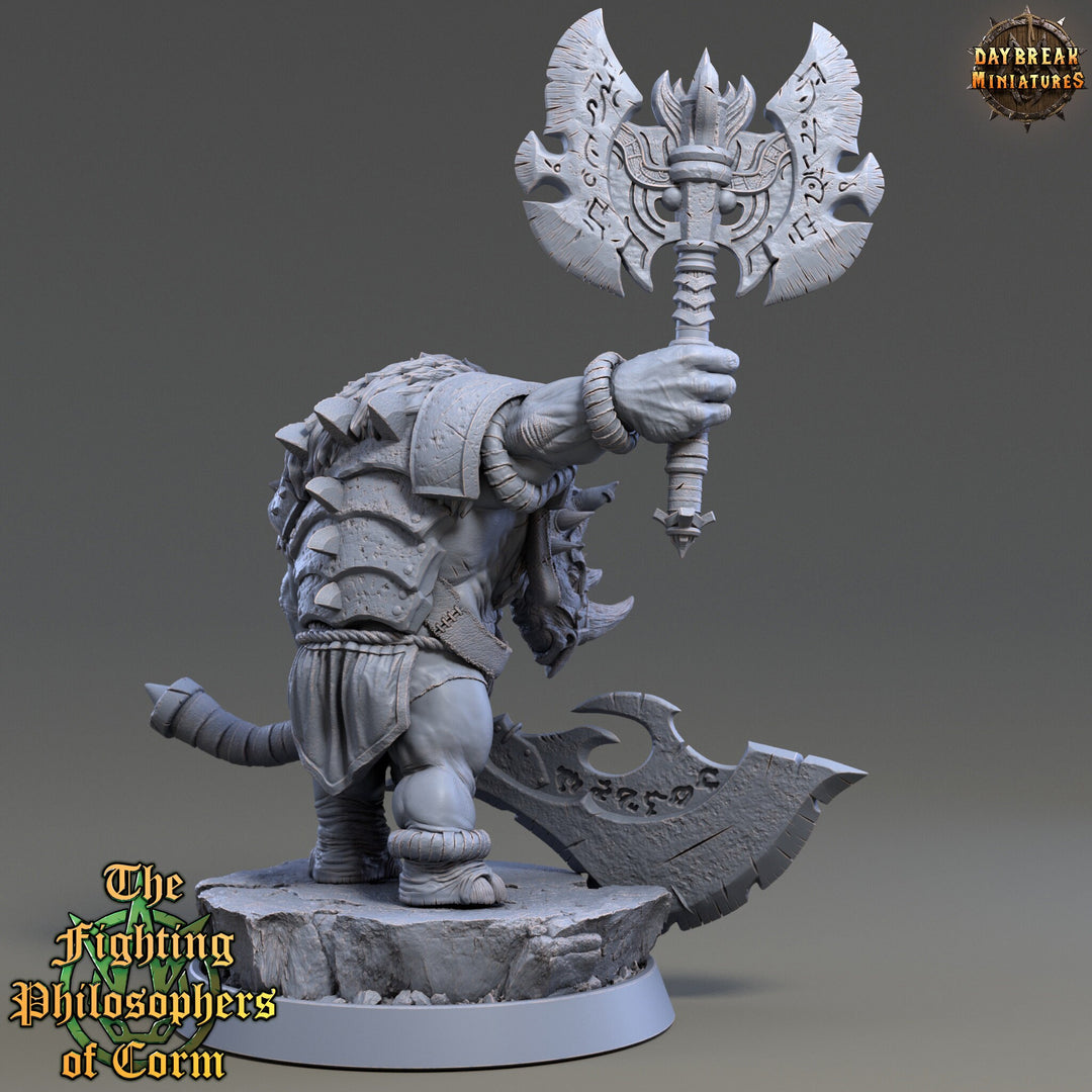 Rhinokin, Rhino-folk Warrior Scales: 28mm, 32mm,54mm,75mm | D&amp;D 5e Megaboss | Dungeons and Dragons | Pathfinder | Daybreak Miniatures