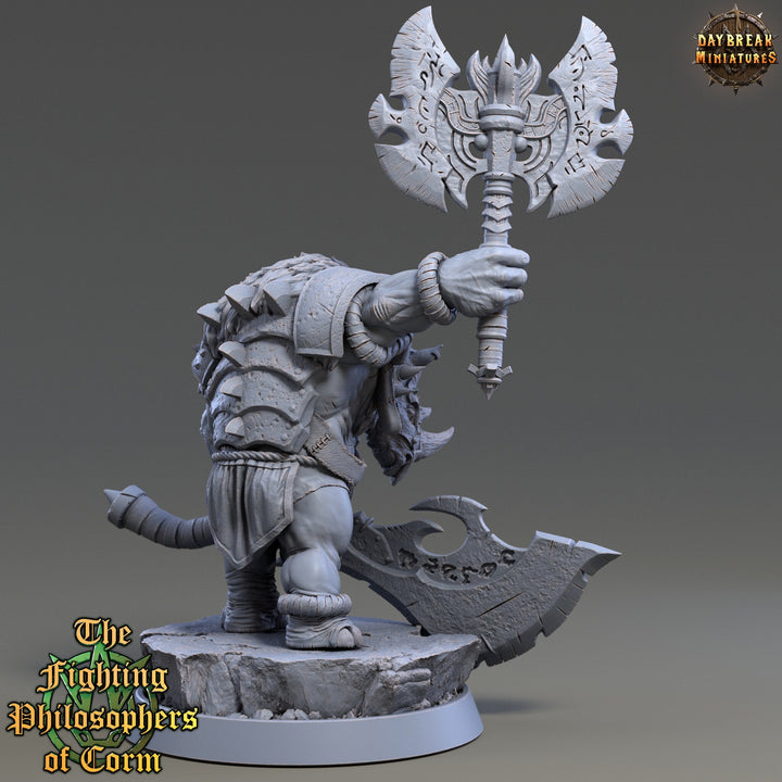 Rhinokin, Rhino-folk Warrior Scales: 28mm, 32mm,54mm,75mm | D&amp;D 5e Megaboss | Dungeons and Dragons | Pathfinder | Daybreak Miniatures