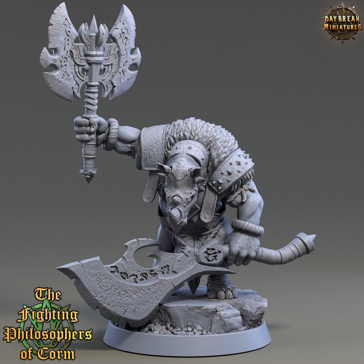 Rhinokin, Rhino-folk Warrior Scales: 28mm, 32mm,54mm,75mm | D&amp;D 5e Megaboss | Dungeons and Dragons | Pathfinder | Daybreak Miniatures
