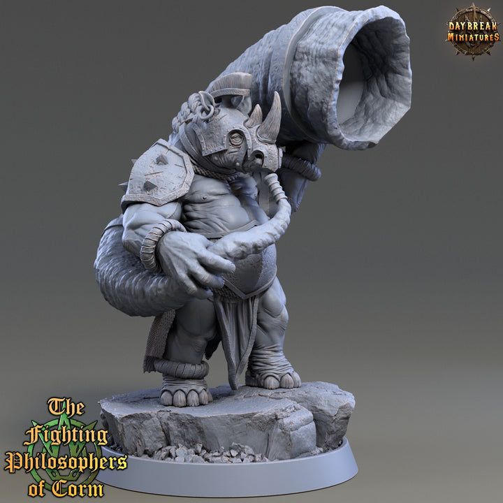 Rhinokin, Rhino-folk Warrior Scales: 28mm, 32mm,54mm,75mm | D&amp;D 5e Megaboss | Dungeons and Dragons | Pathfinder | Daybreak Miniatures