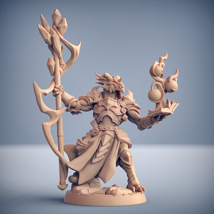 Dragonborn Wizard Sorcerer, Battle Mage | 28mm, 32mm, 54mm, 75mm Scale Resin Miniature | Dungeons and Dragons 5E | Pathfinder |