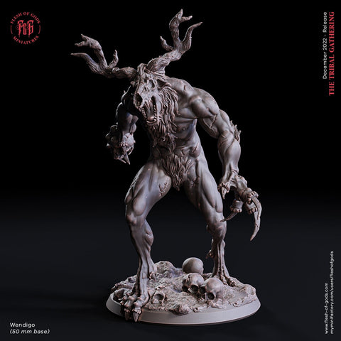 Wendigo Fey Flesh Eater Monstrosity | 70mm tall | 28mm,32mm, 75mm scale | Miniature | Dungeons and Dragons | Clay Cyanide |