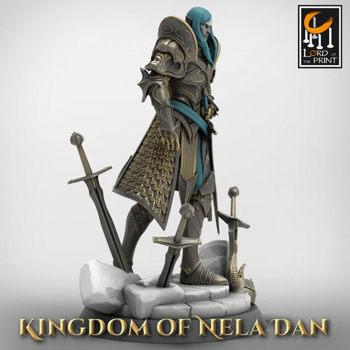 High Elf Lord Paladin, Moon Elf, Eladrin Unpainted Miniature | 28mm, 32mm,54mm,75mm, 100mm Scales | Dungeons and Dragons | Pathfinder |